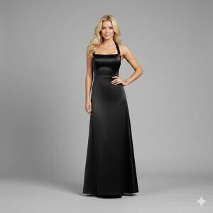 Satin Halter A-Line Black Gown